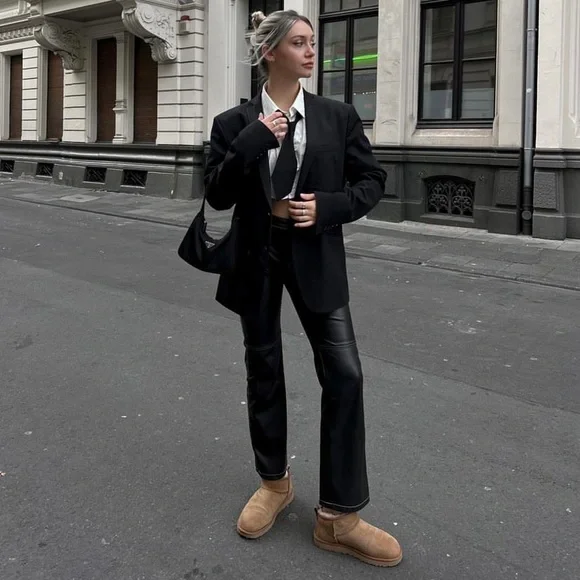 Zara limited edition sheep leather kick flare pants black - Picture 3 of 16